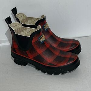 Pendleton Women's Red Black Buffalo Plaid Waterproof Chelsea Rain Boots Size 6